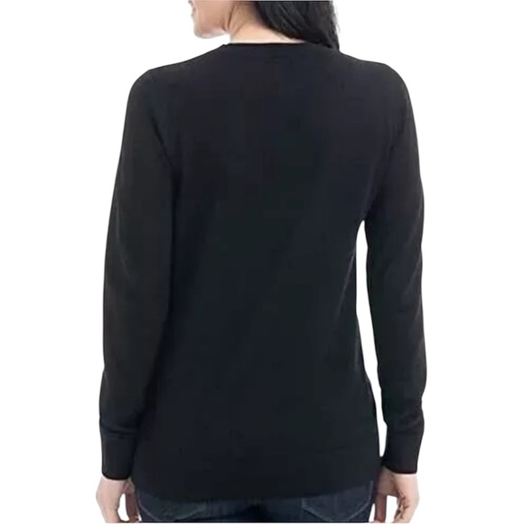 Katherine Barclay 100% Merino Wool Black Long Sleeve V Neck Sweater Top Size XS - Picture 2 of 10